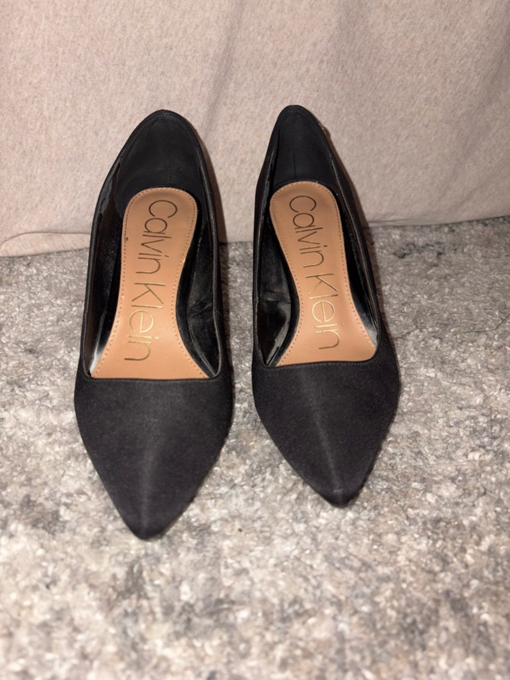 Calvin Klein Black Pointed Toe Satin Pumps